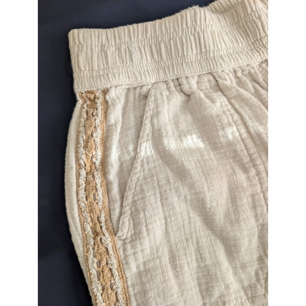 Aerie Women XS Beige Wide Leg Pants Elastic Waist Lace Side Trim Gauze Boho - Picture 4 of 9